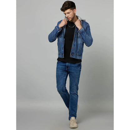 Blue Solid Cotton Jacket