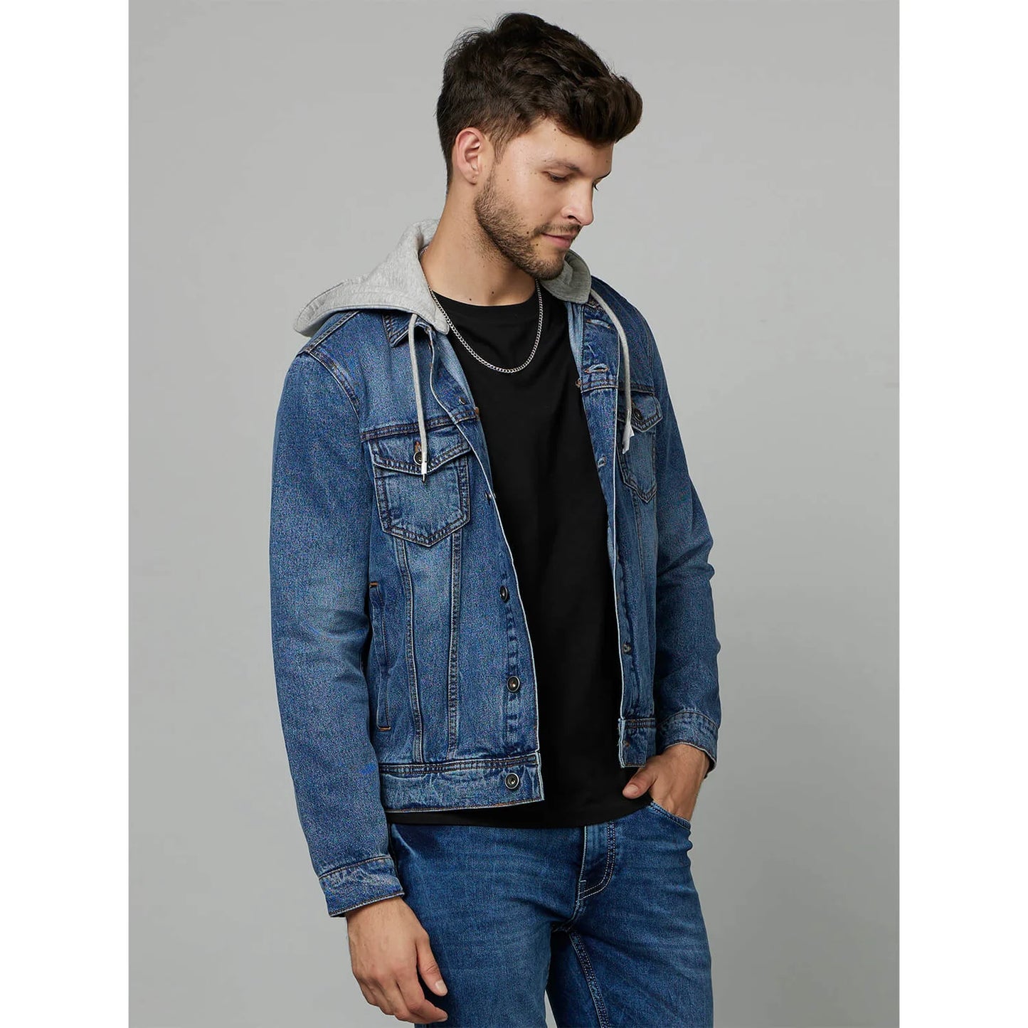 Blue Solid Cotton Jacket