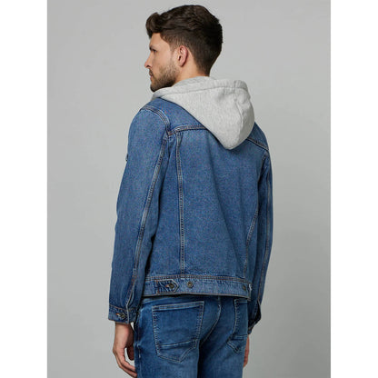 Blue Solid Cotton Jacket