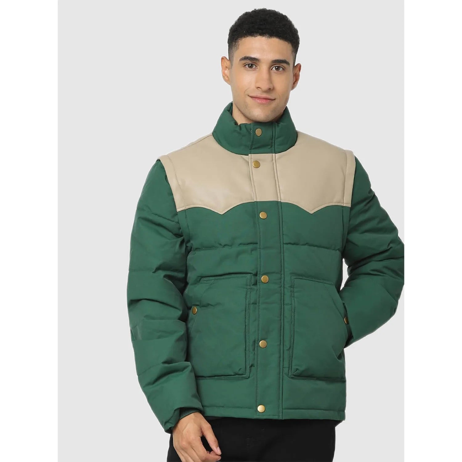 Green Solid Cotton Blend Jacket