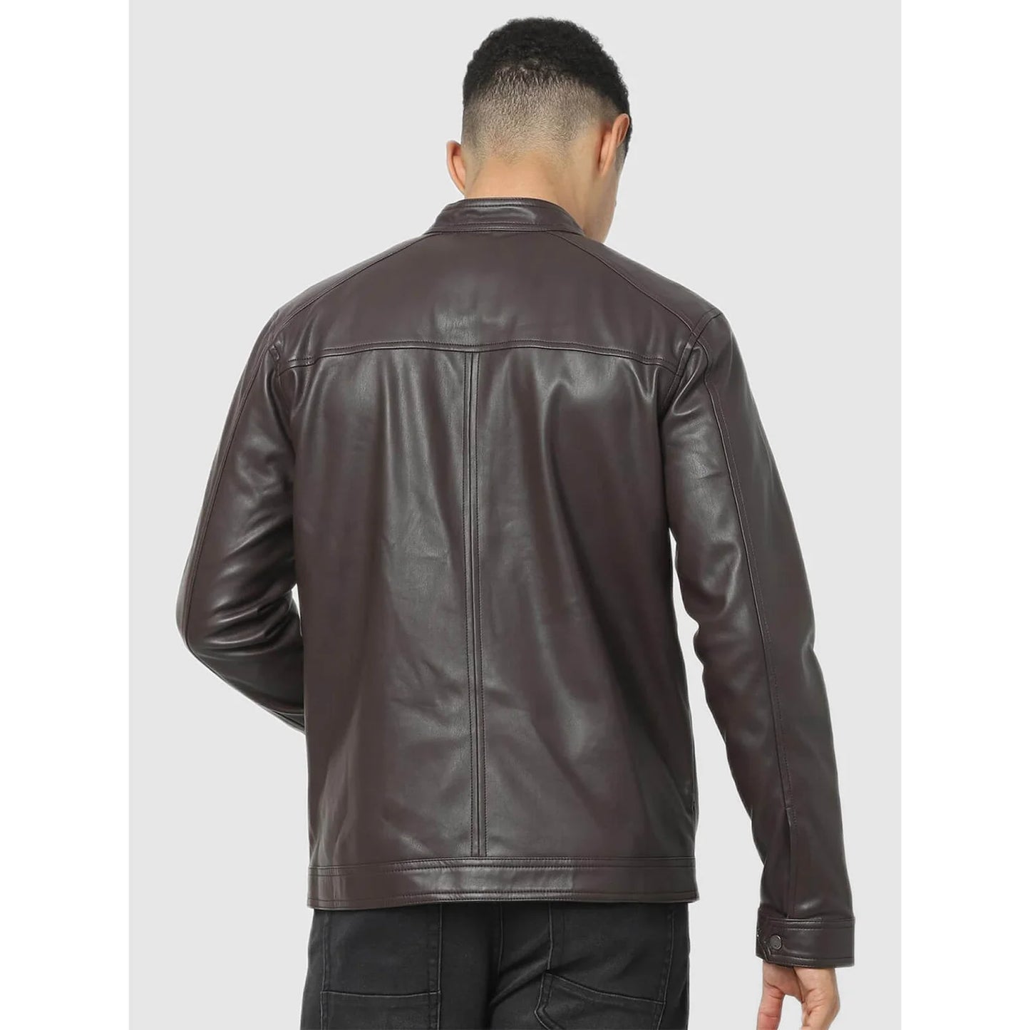 Brown Solid Polyurethane Jacket