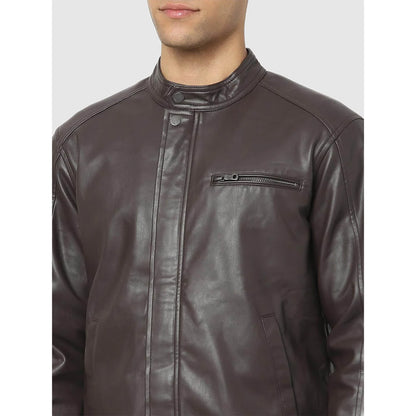 Brown Solid Polyurethane Jacket