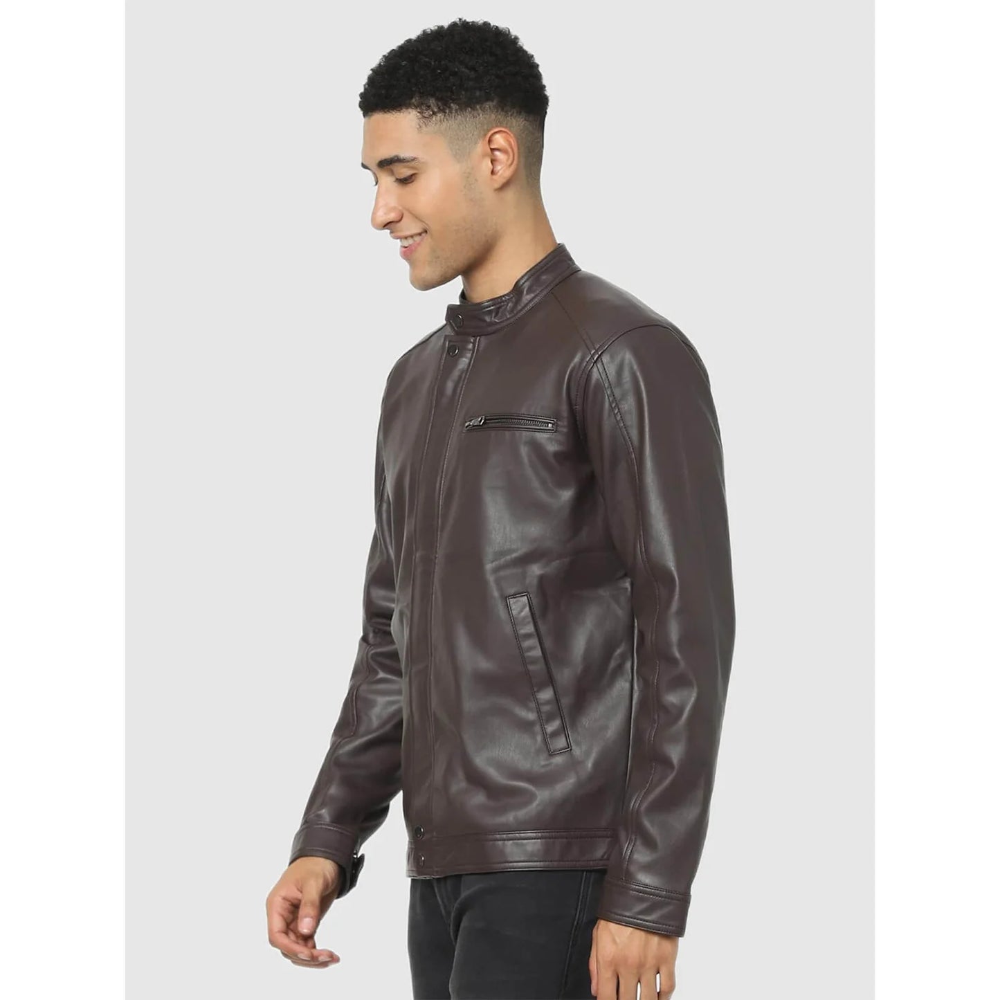 Brown Solid Polyurethane Jacket