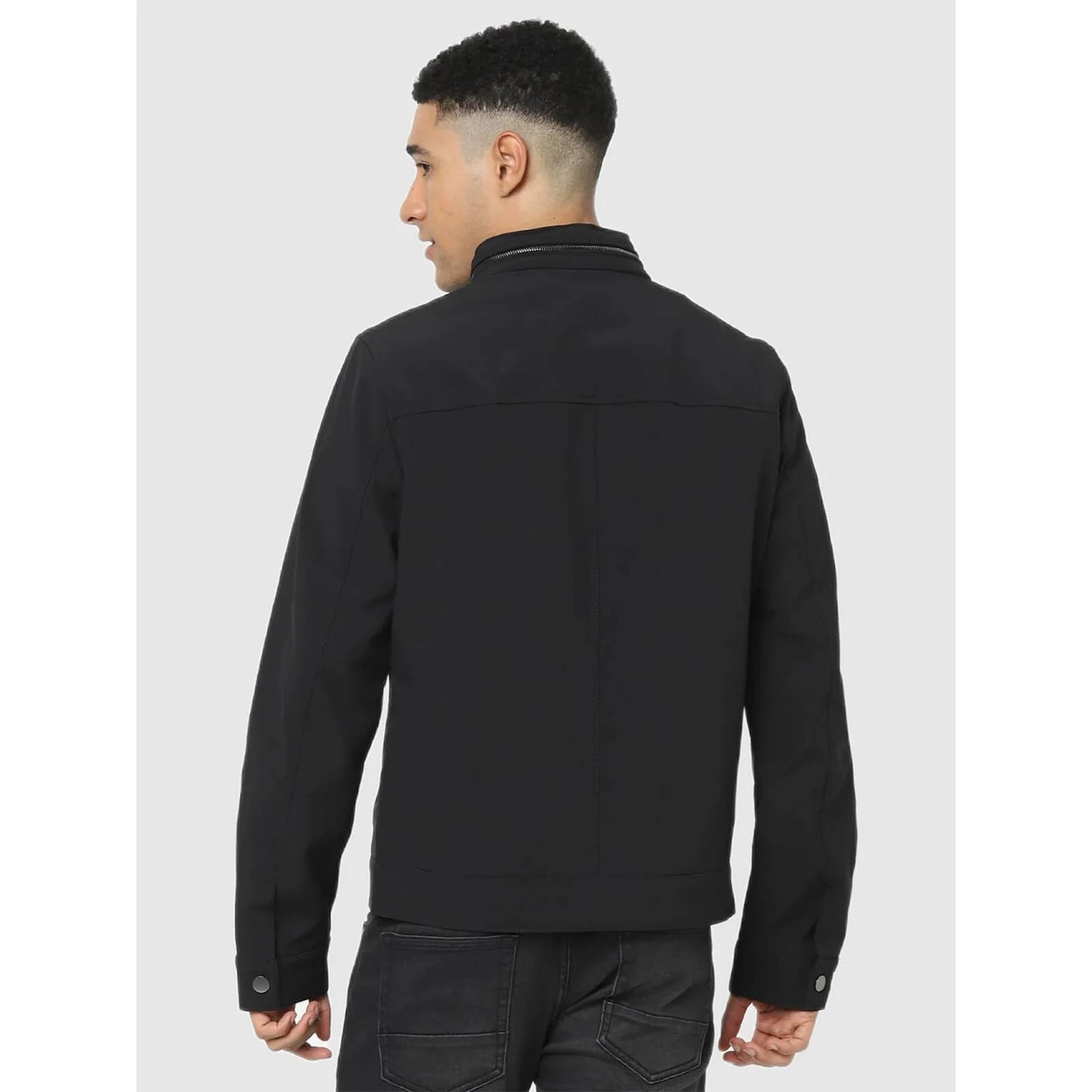 Black Solid Polyester-Blend Jacket