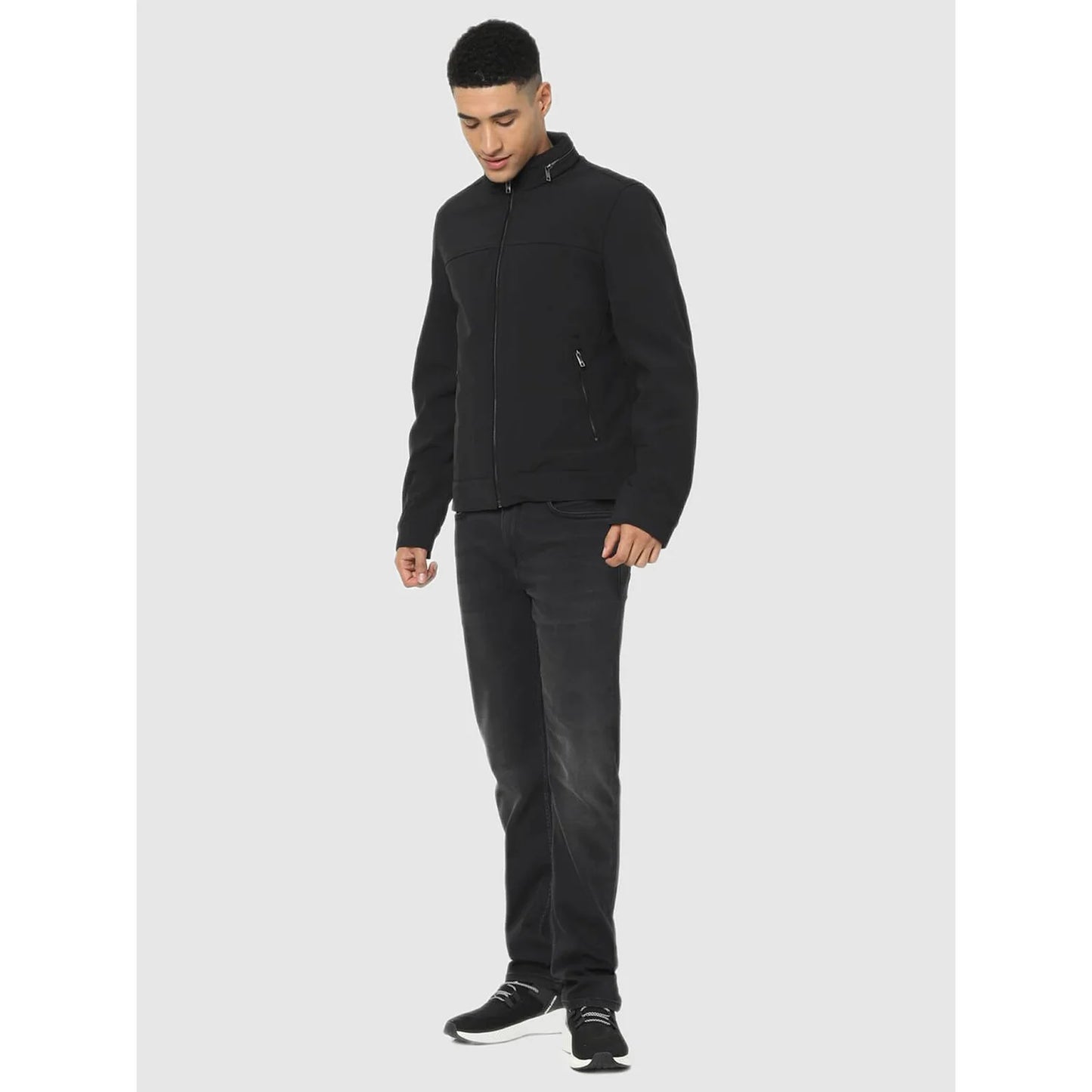 Black Solid Polyester-Blend Jacket