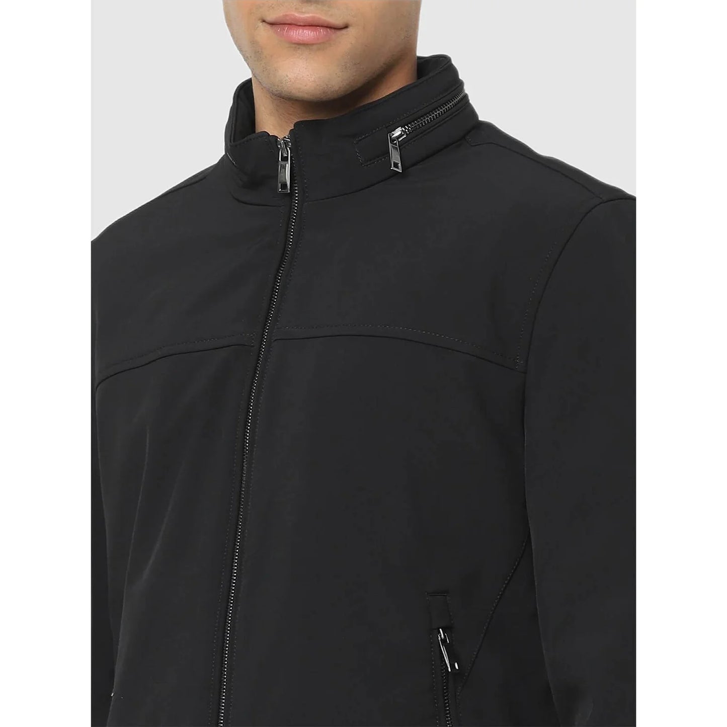 Black Solid Polyester-Blend Jacket