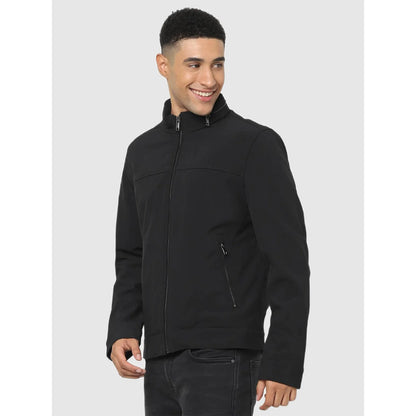 Black Solid Polyester-Blend Jacket