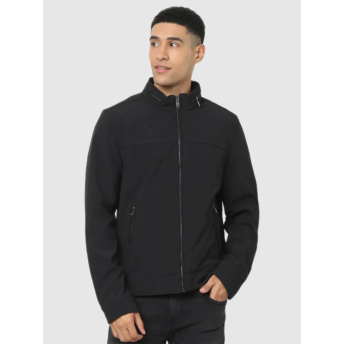 Black Solid Polyester-Blend Jacket