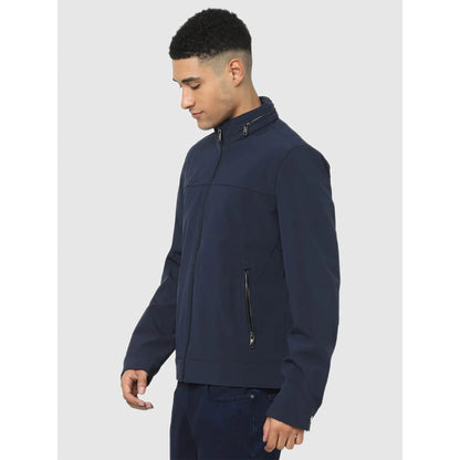 Navy Blue Solid Polyester-Blend Jacket