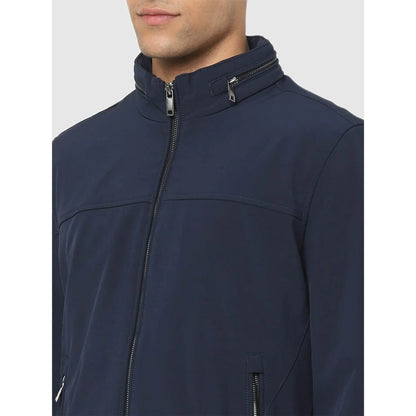 Navy Blue Solid Polyester-Blend Jacket