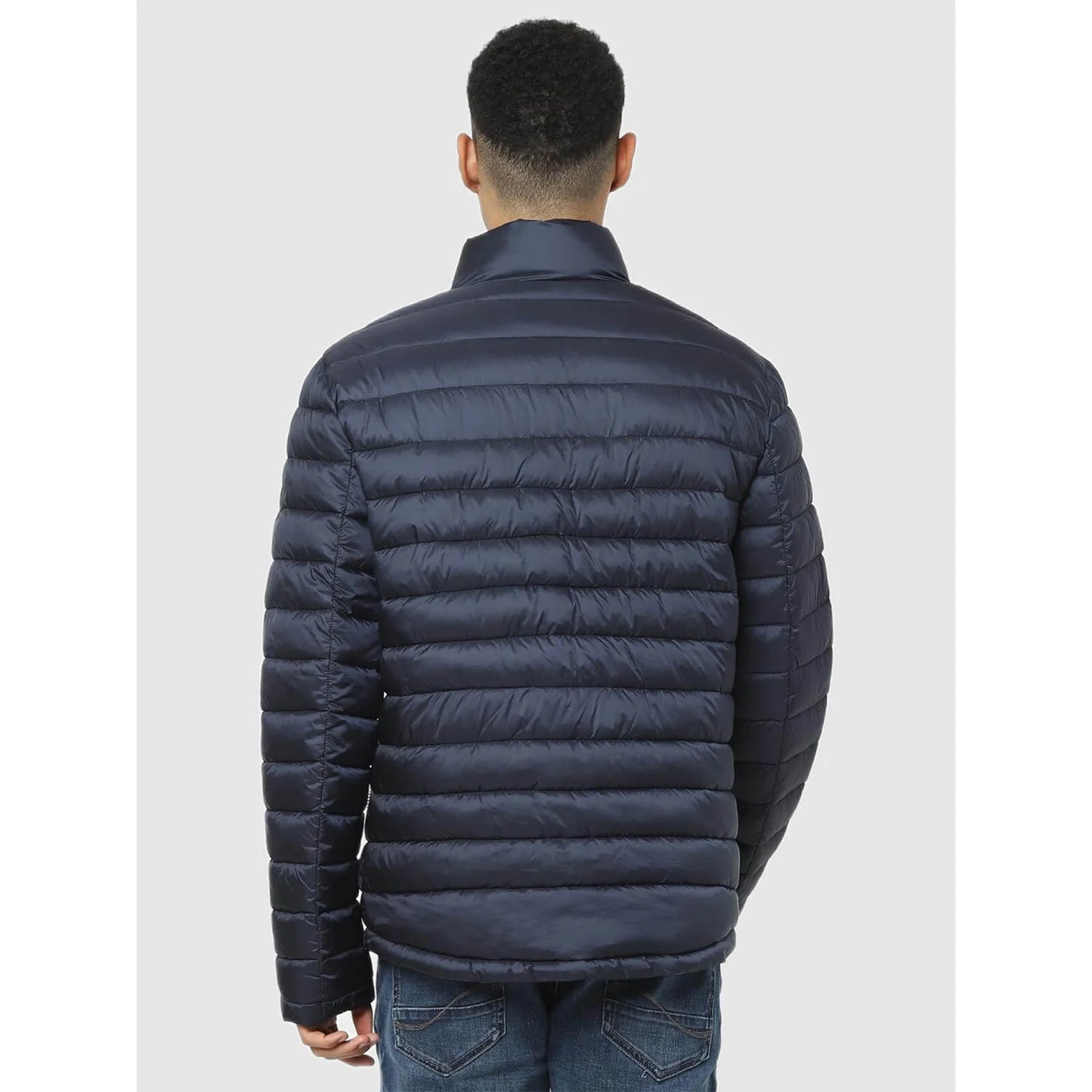 Blue Solid Polyamide Jacket