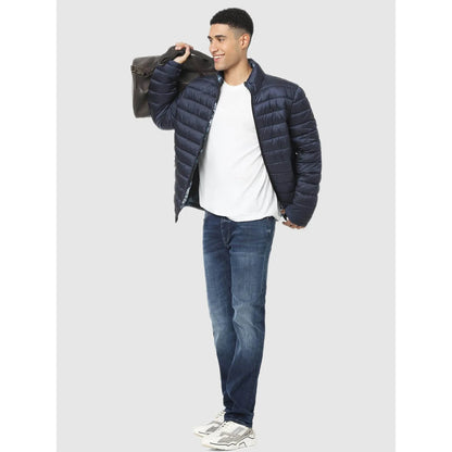 Blue Solid Polyamide Jacket