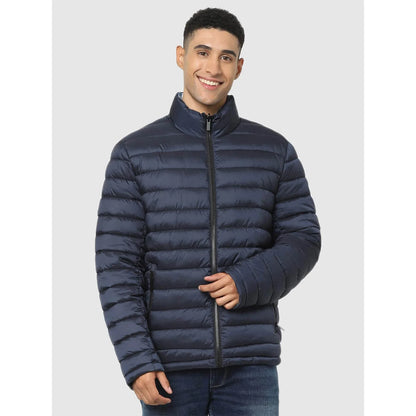 Blue Solid Polyamide Jacket