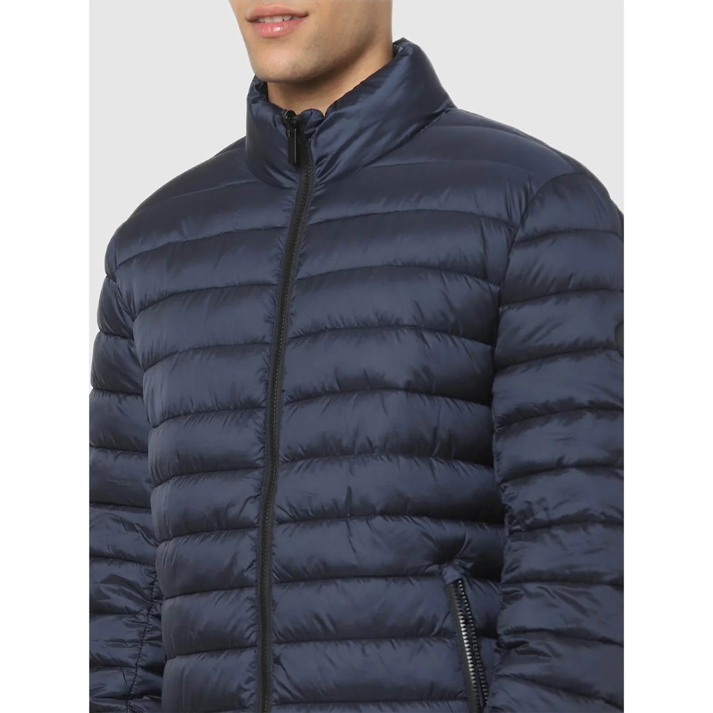 Blue Solid Polyamide Jacket