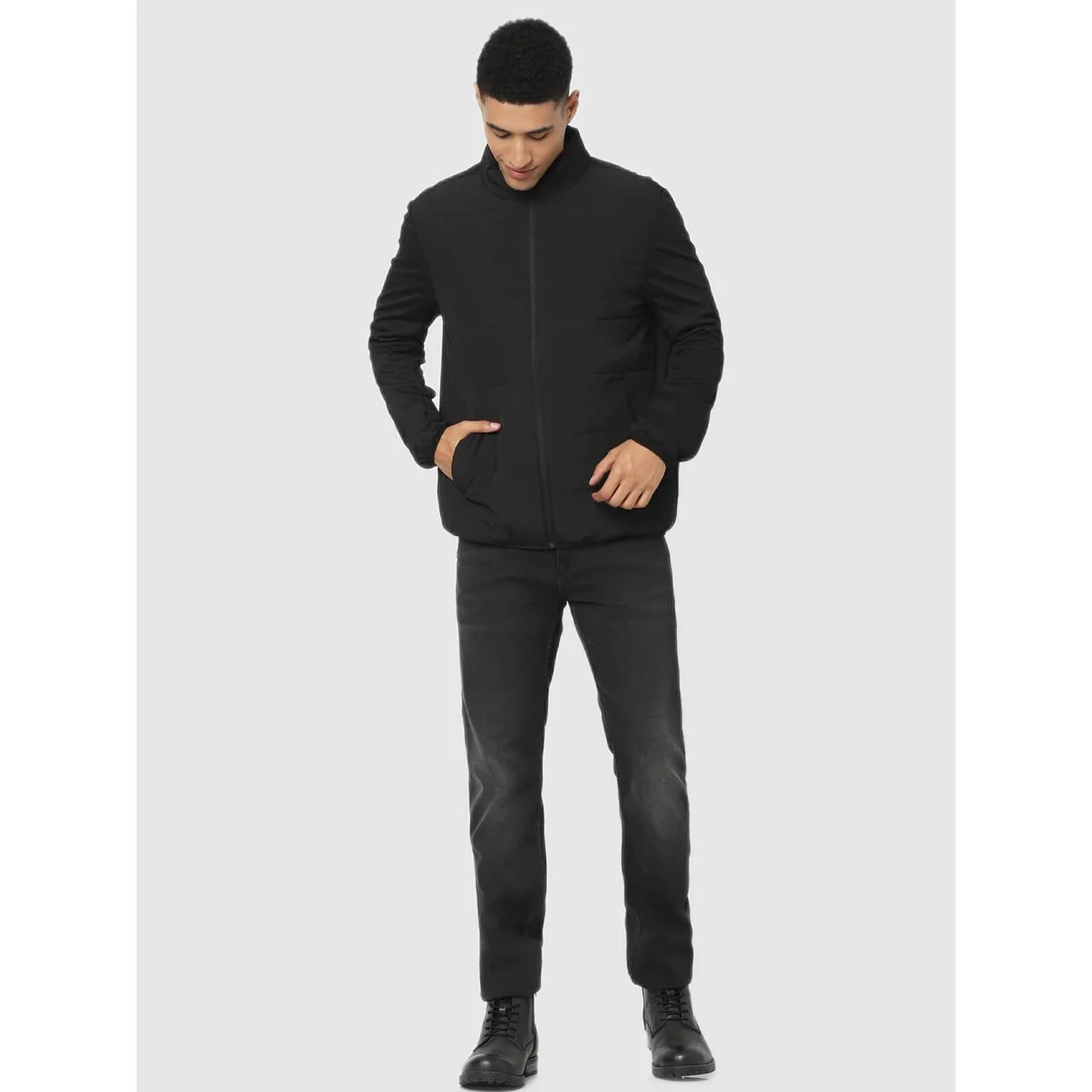 Black Solid Polyamide Jacket