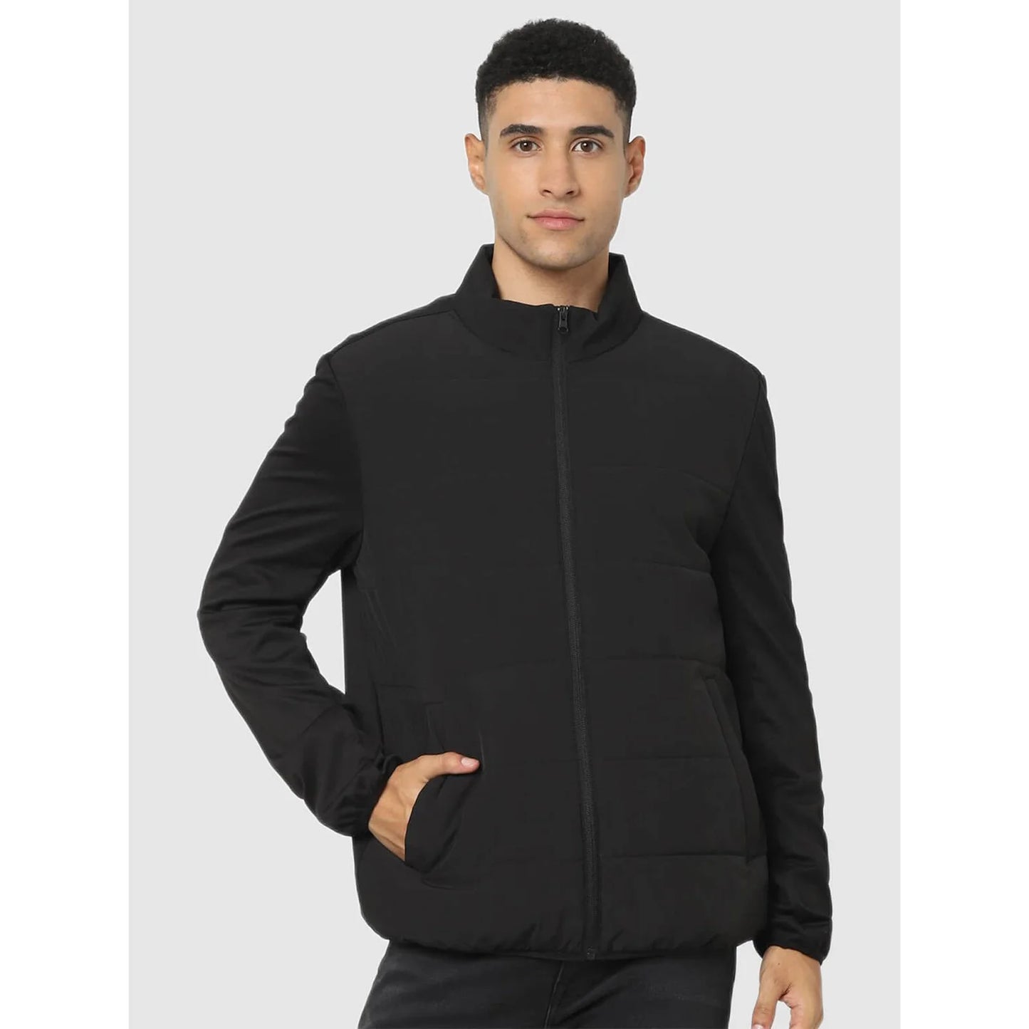 Black Solid Polyamide Jacket