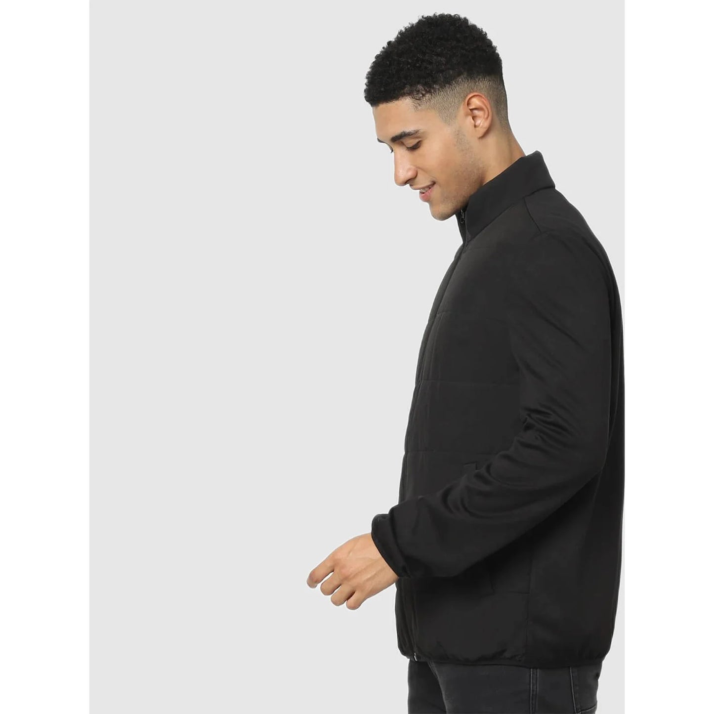 Black Solid Polyamide Jacket