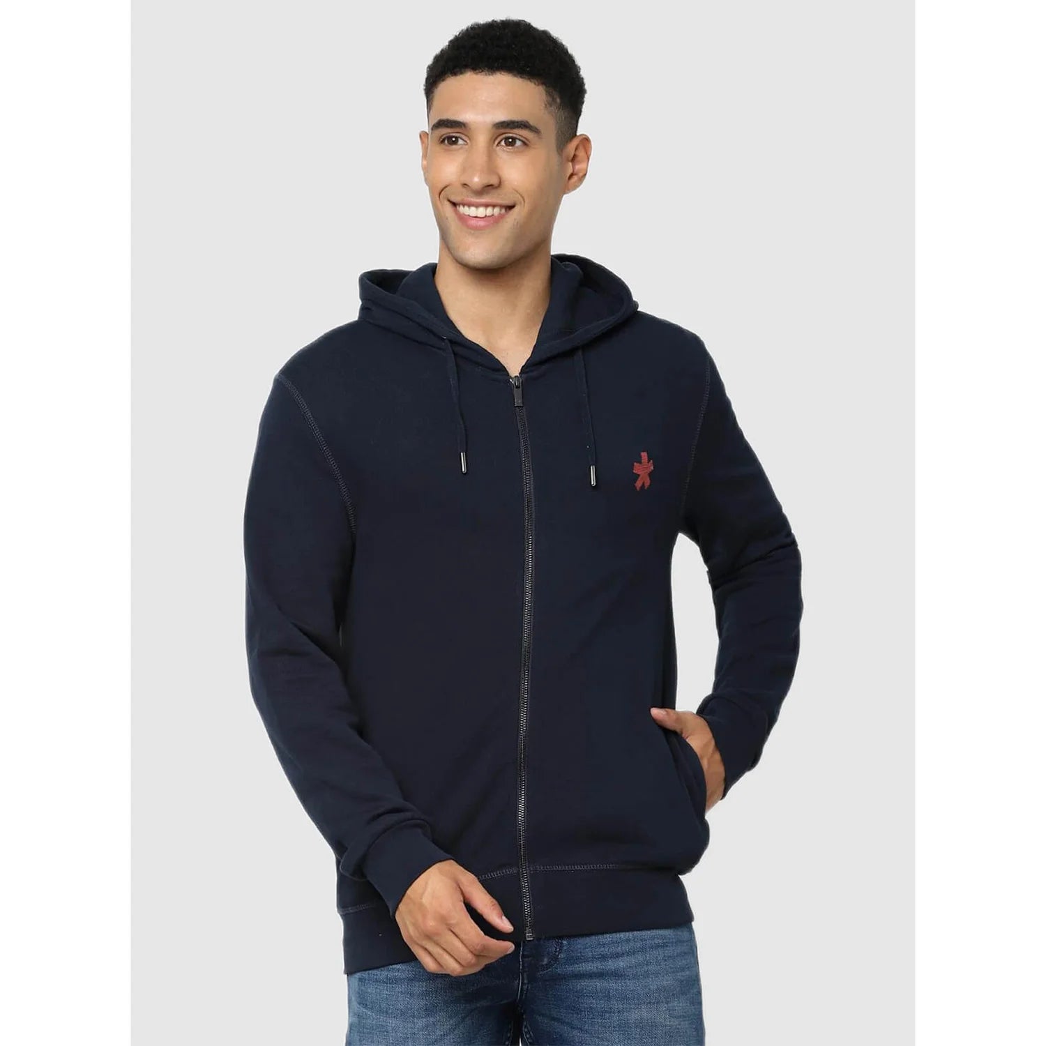 Navy Blue Solid Cotton Sweatshirt