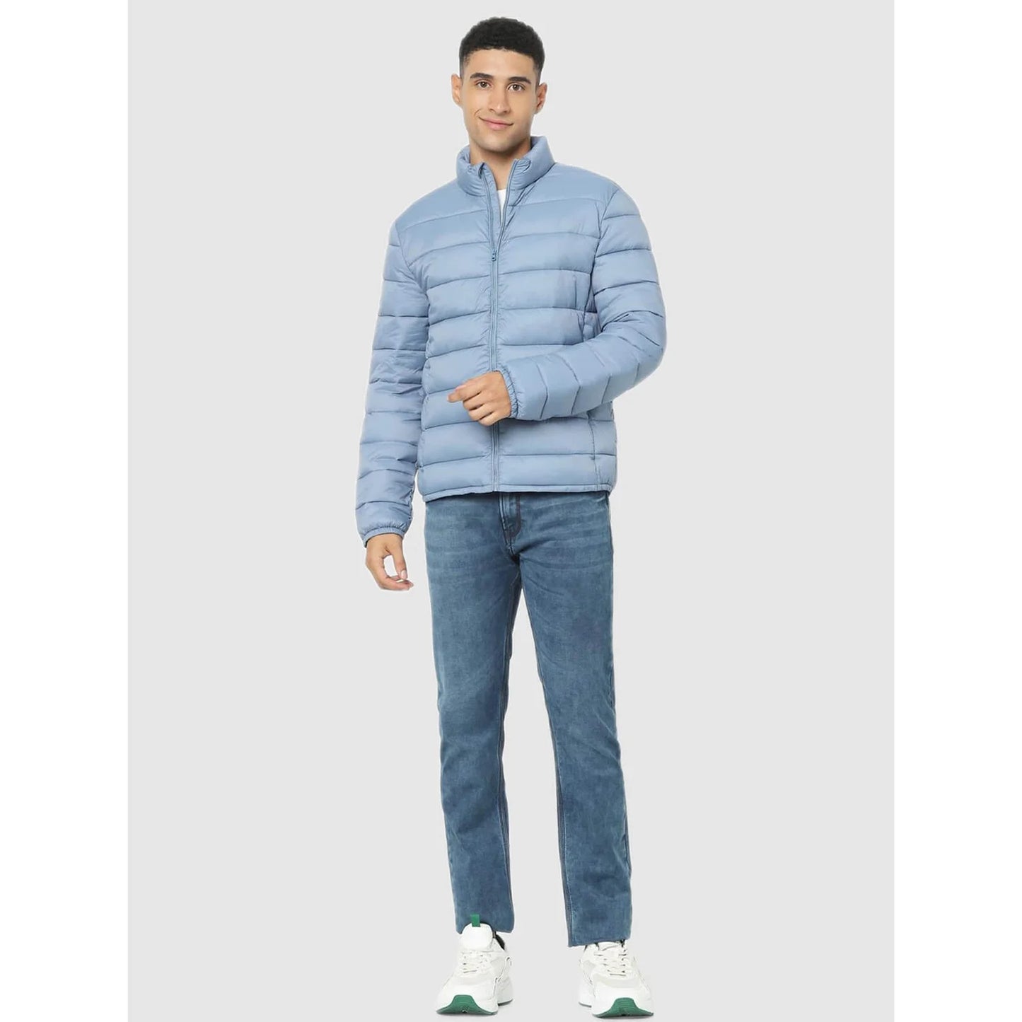 Blue Solid Polyamide Jacket