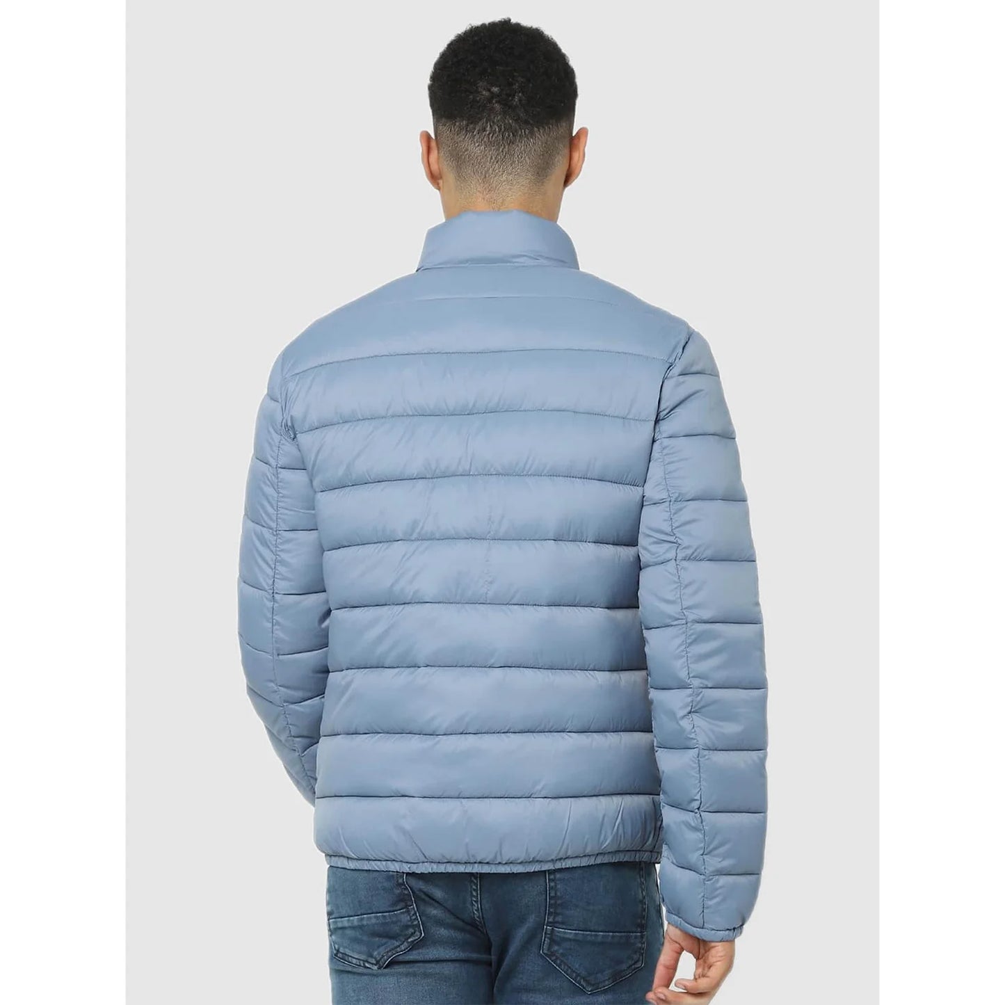 Blue Solid Polyamide Jacket