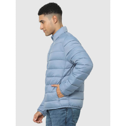 Blue Solid Polyamide Jacket