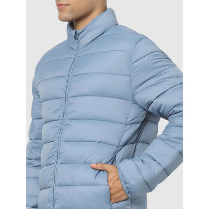 Blue Solid Polyamide Jacket