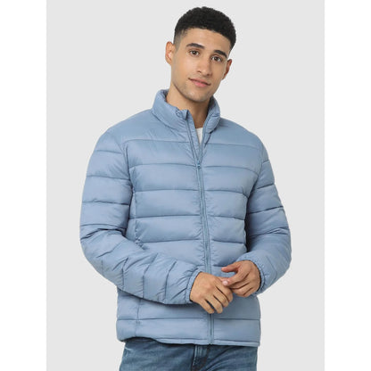 Blue Solid Polyamide Jacket