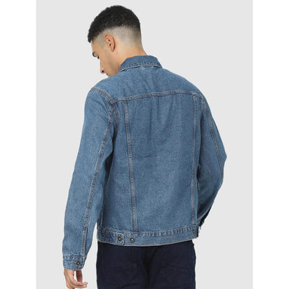 Blue Solid Cotton Jacket