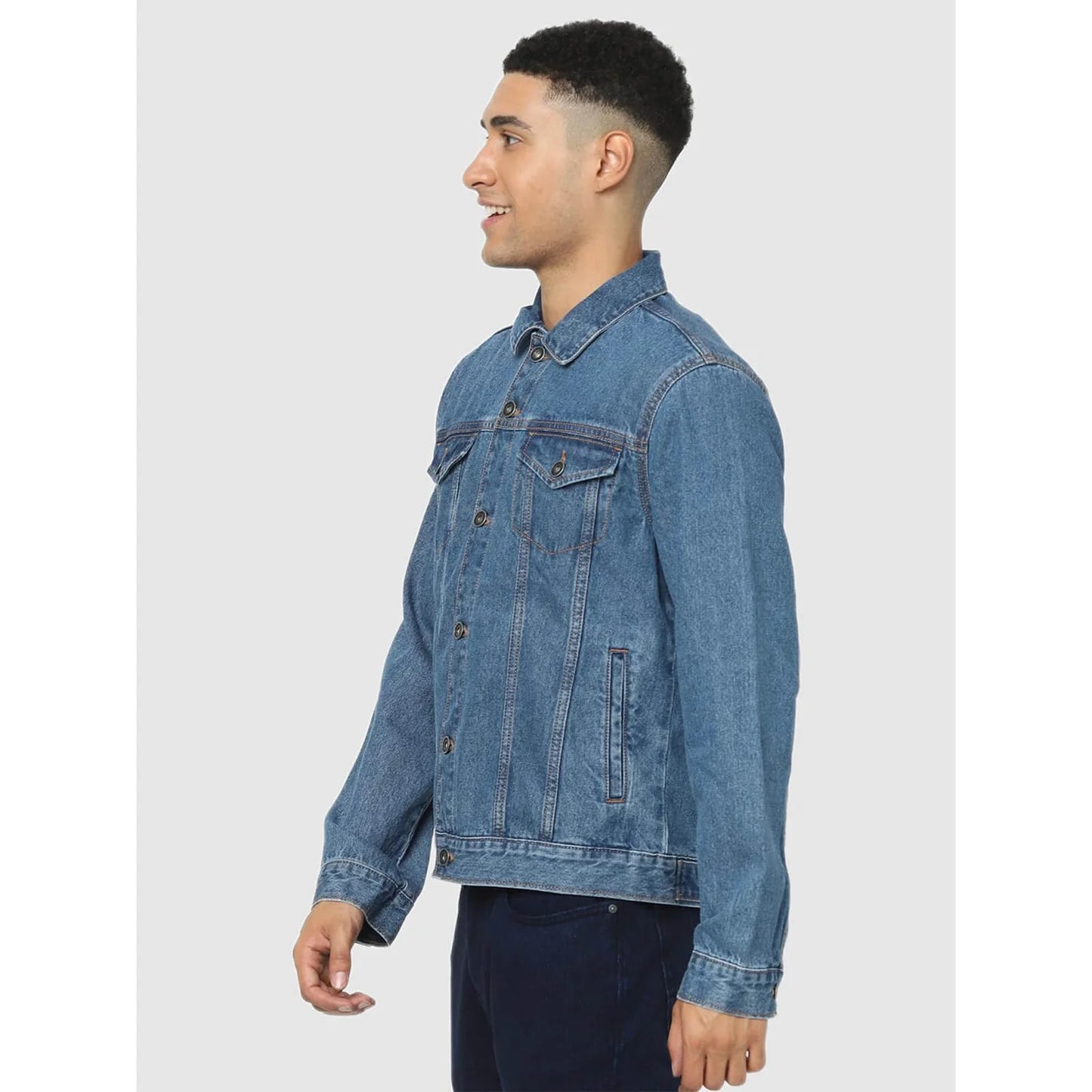 Blue Solid Cotton Jacket