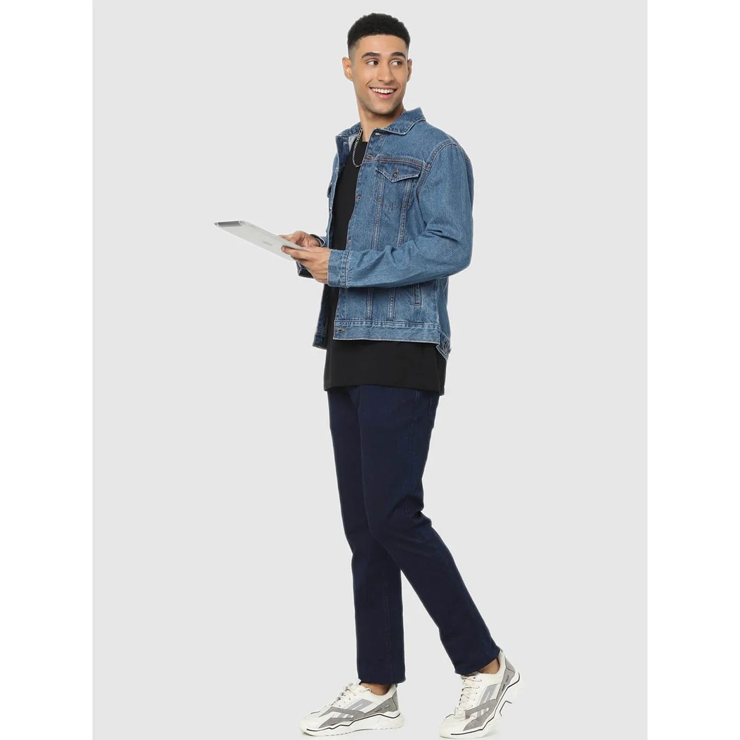 Blue Solid Cotton Jacket