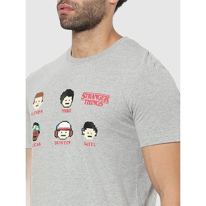 Stranger Things - Grey Printed Cotton T-Shirt