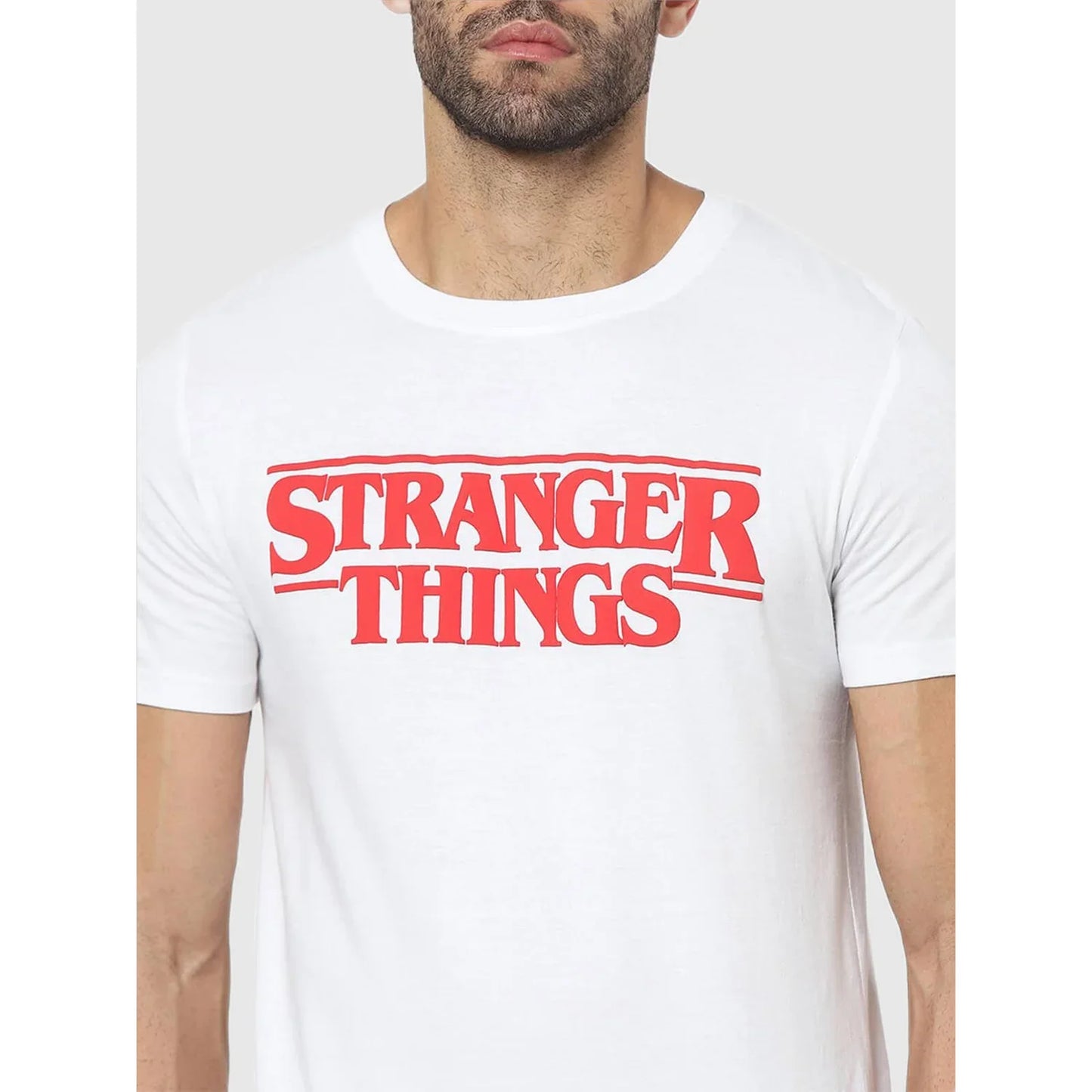 Stranger Things White Printed Cotton T-Shirt