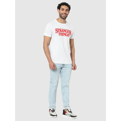 Stranger Things - White Printed Cotton T-shirt