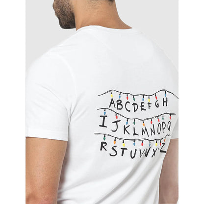 Stranger Things - White Printed Cotton T-shirt