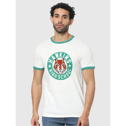 Stranger Things White Printed Cotton T-Shirt