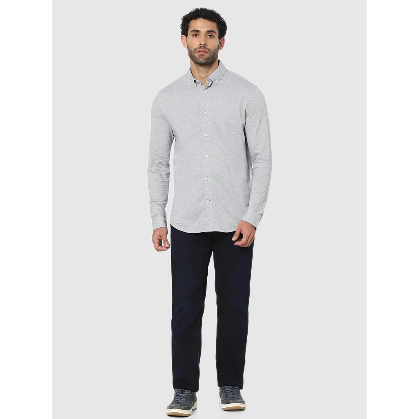 Grey Solid Cotton Shirt