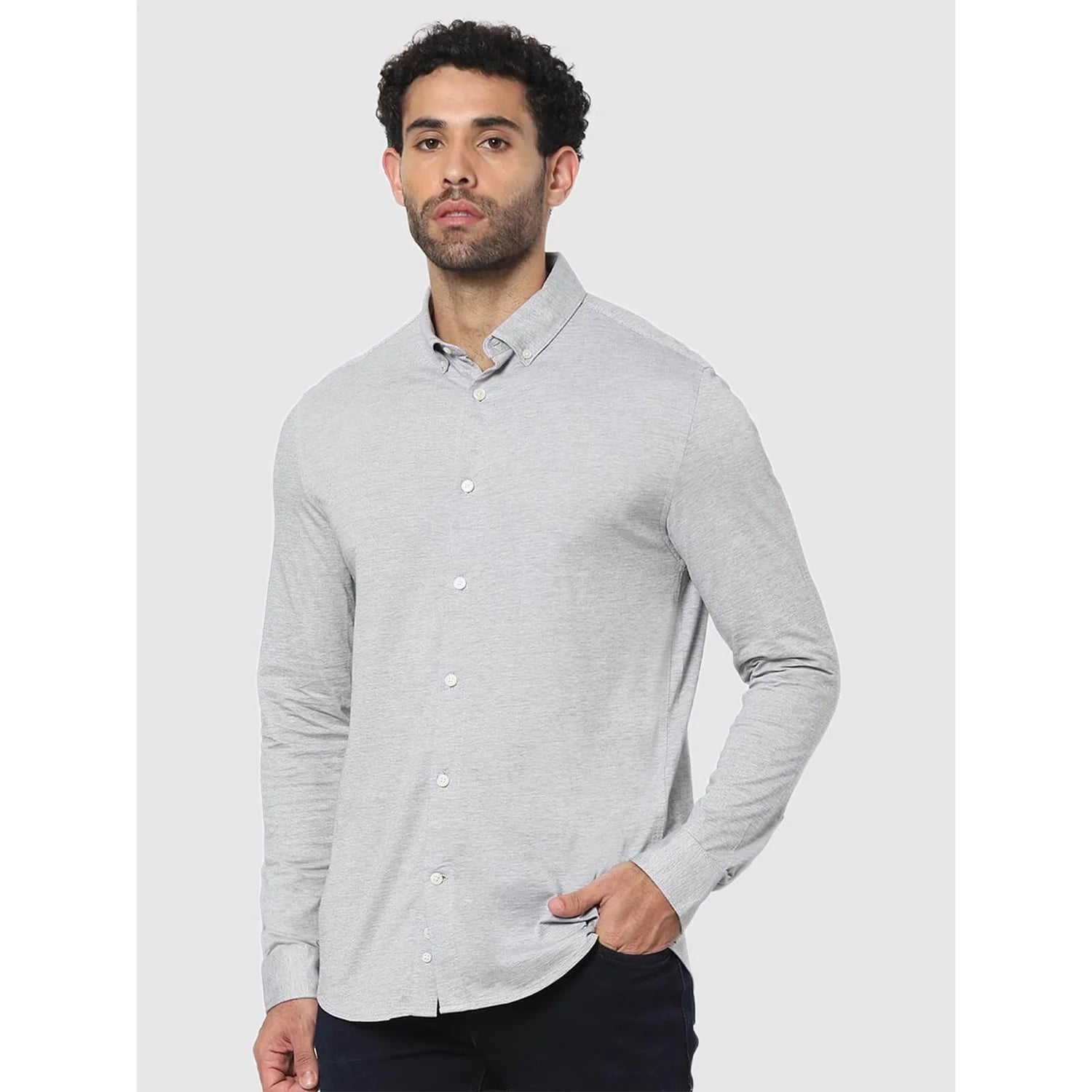 Grey Solid Cotton Shirt