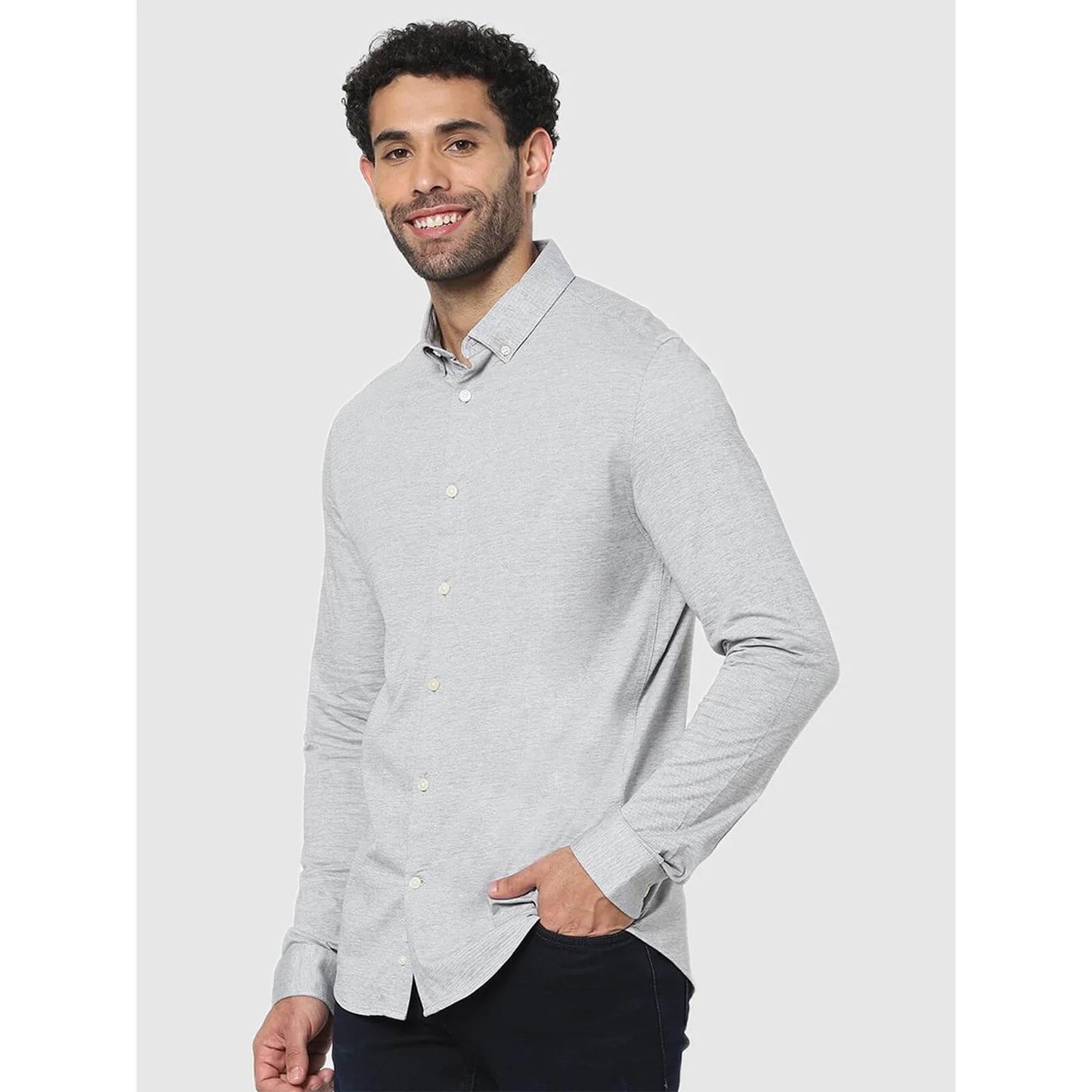 Grey Solid Cotton Shirt