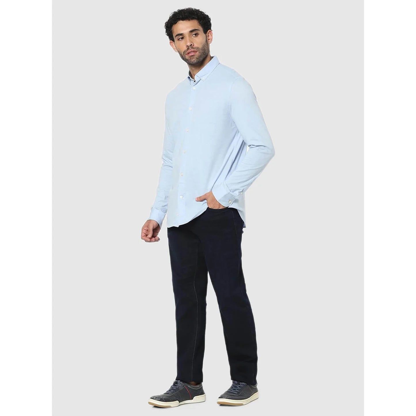 Blue Solid Cotton Shirt