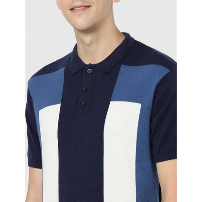 Navy Blue Colourblock Cotton Polo