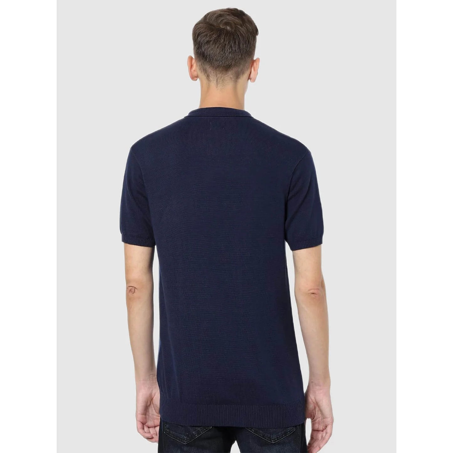 Navy Blue Colourblock Cotton Polo