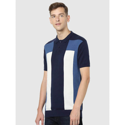 Navy Blue Colourblock Cotton Polo