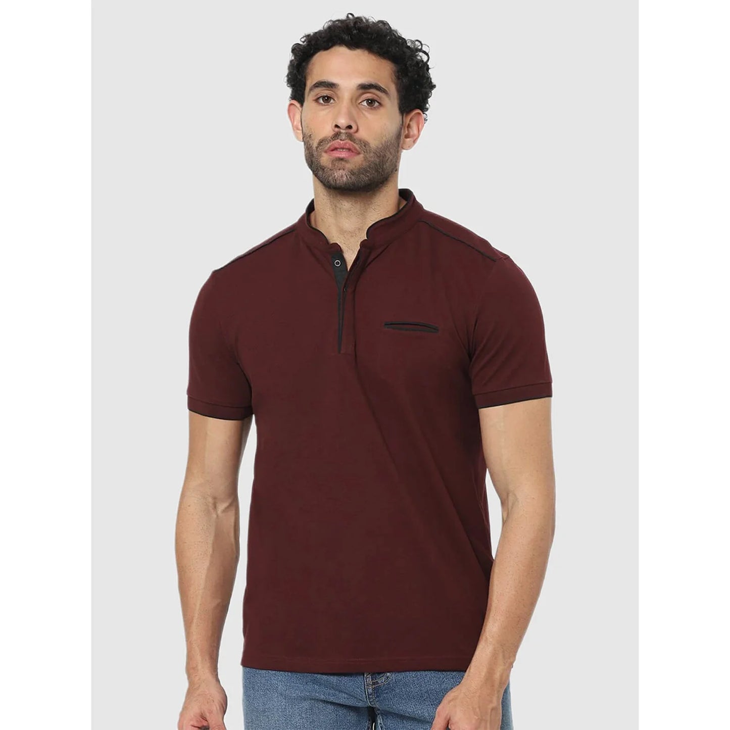 Maroon Solid Cotton Polo