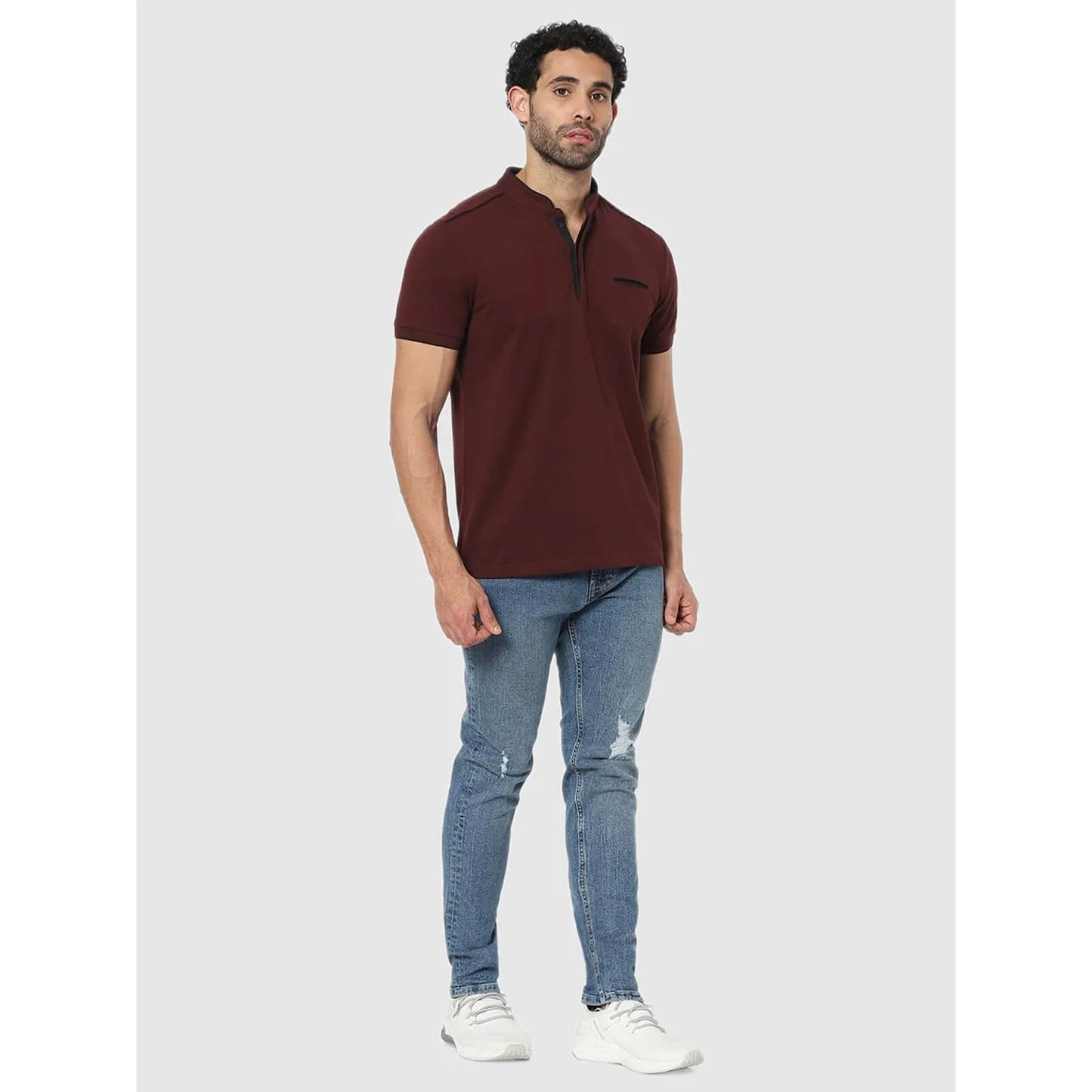 Maroon Solid Cotton Polo