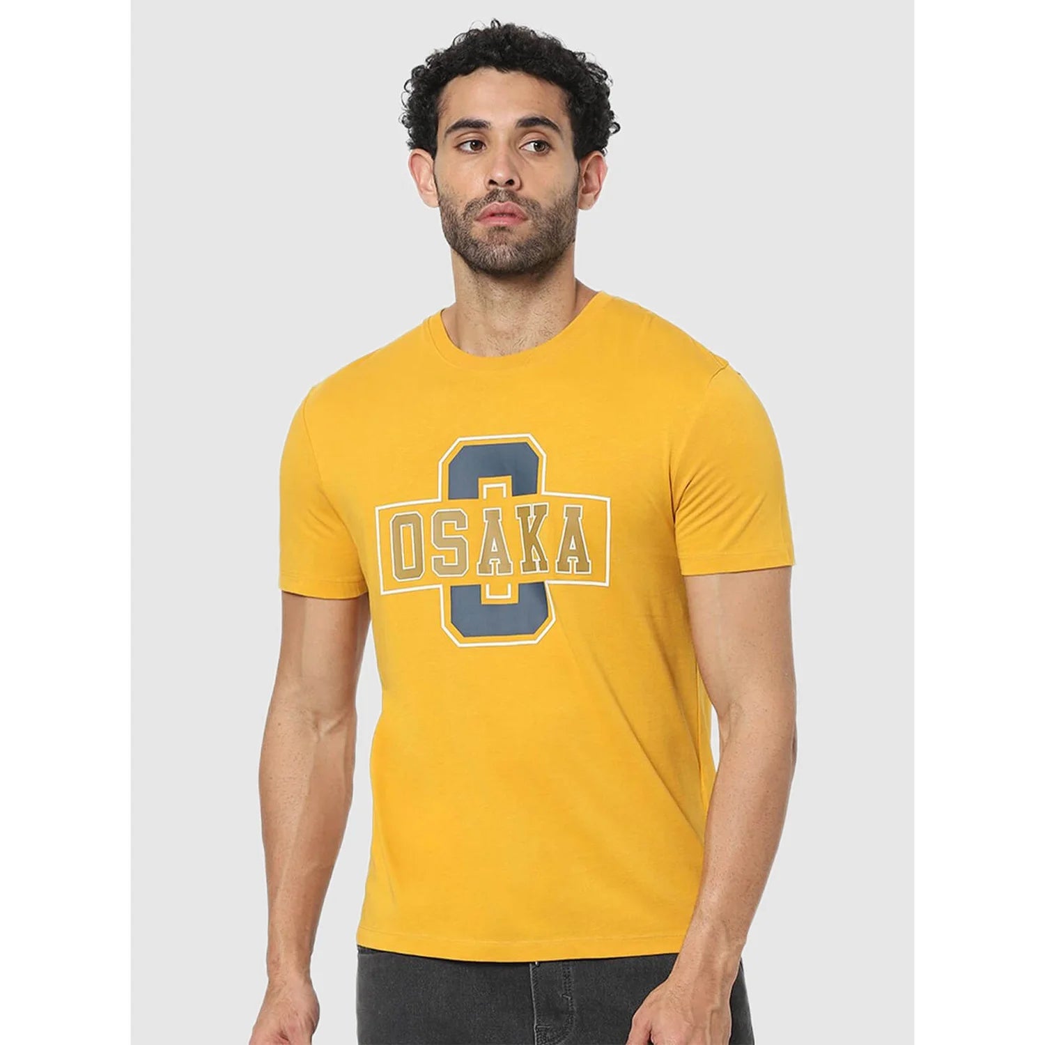 Yellow Graphic Printed Cotton T-shirt