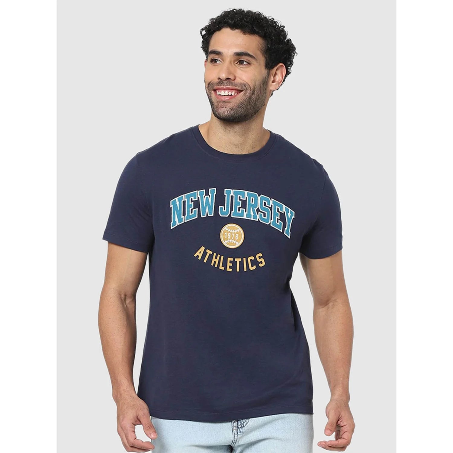 Navy Blue Graphic Printed Cotton T-shirt