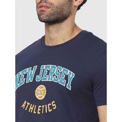 Navy Blue Graphic Printed Cotton T-shirt