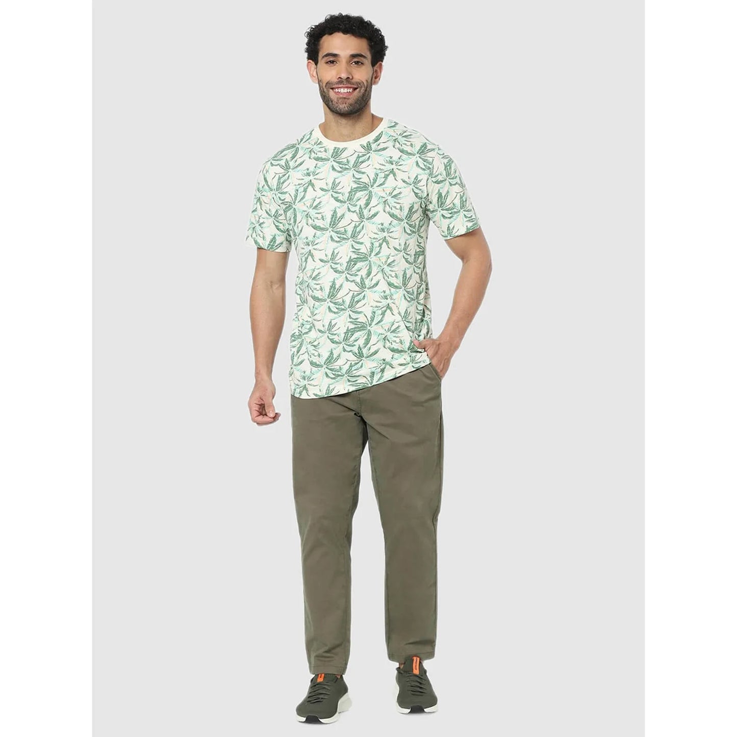 Green Tropical Printed Cotton T-shirt