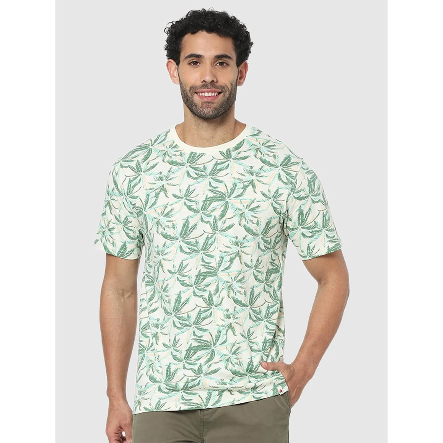 Green Tropical Printed Cotton T-shirt