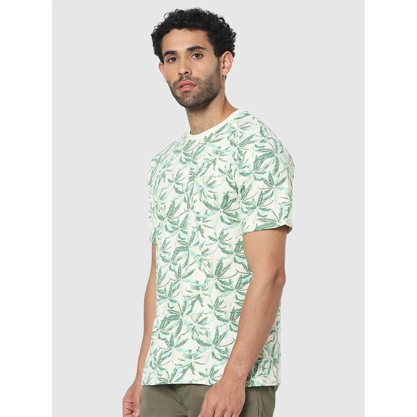 Green Tropical Printed Cotton T-shirt